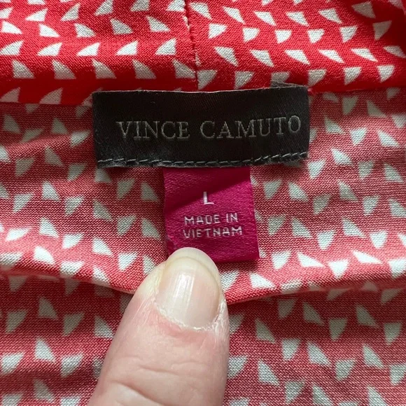 Vince Camuto Red & White Sleeveless V-Neck Top Size Large Orange red color #A-4 - Picture 2 of 5